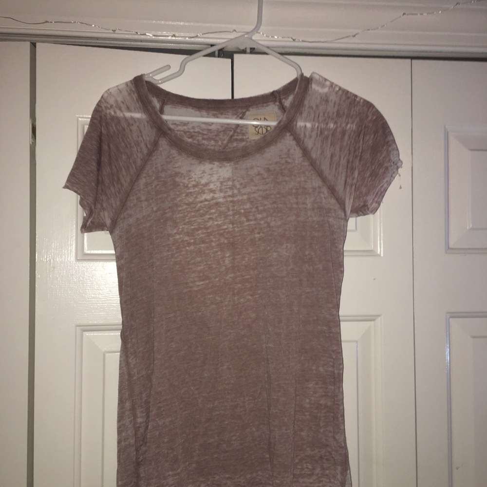 mauve pink short sleeve tee partially see through